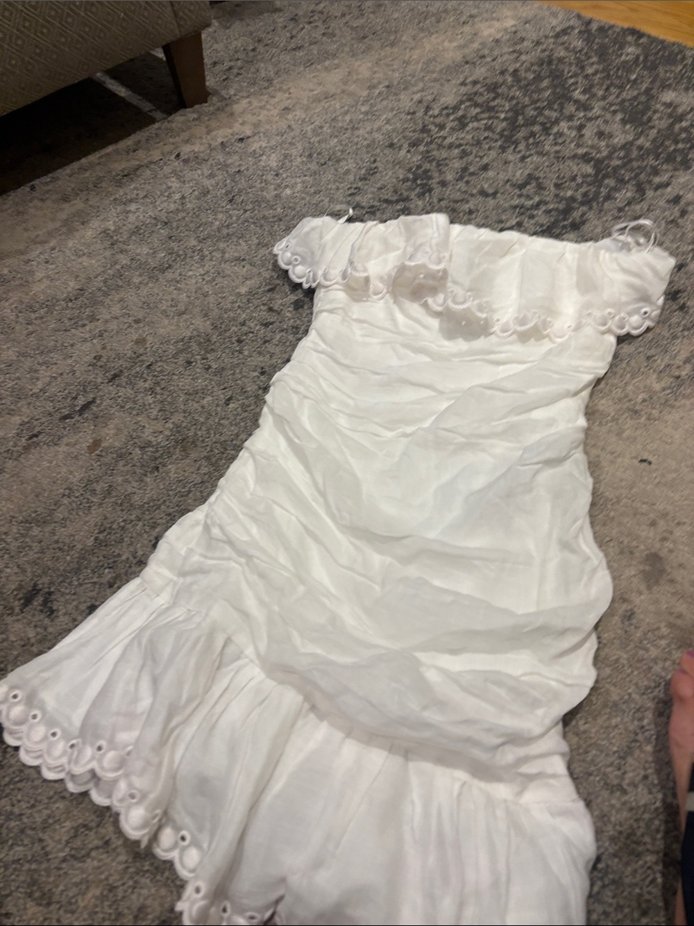 Isabel Marant White Strapless Ruffle Eyelet Dress